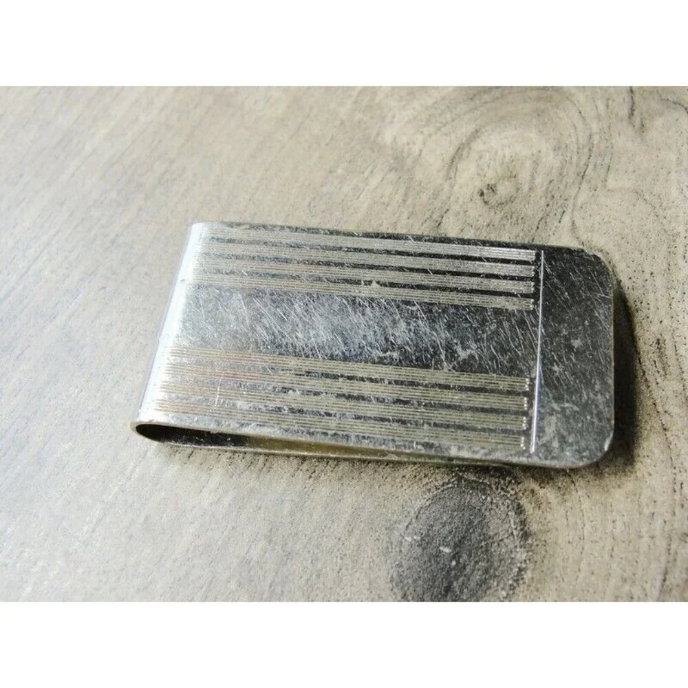 Etched Lines Money Clip Stainless Steel Wallet Credit Card Cash ID Holder